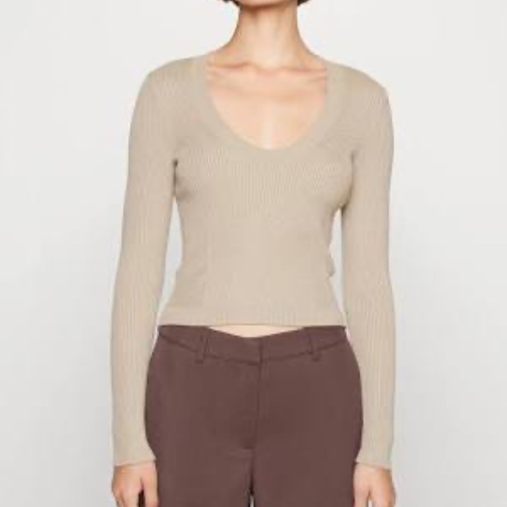 light brown Abercrombie long sleeve slim scoop neck sweater XS